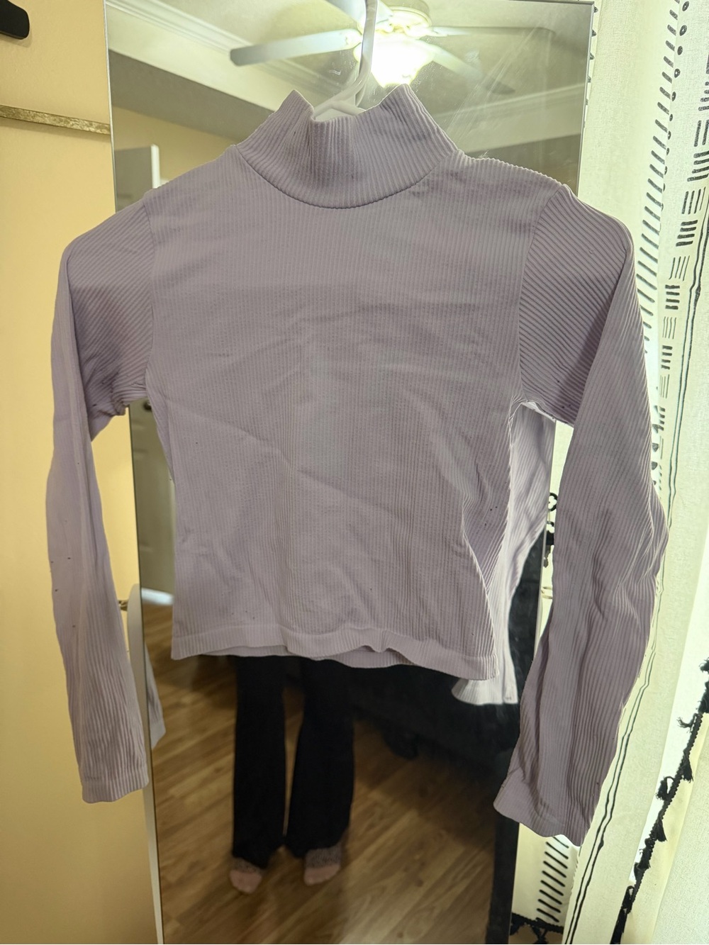 Zara Lavender Ribbed Mock Neck Long Sleeve Top